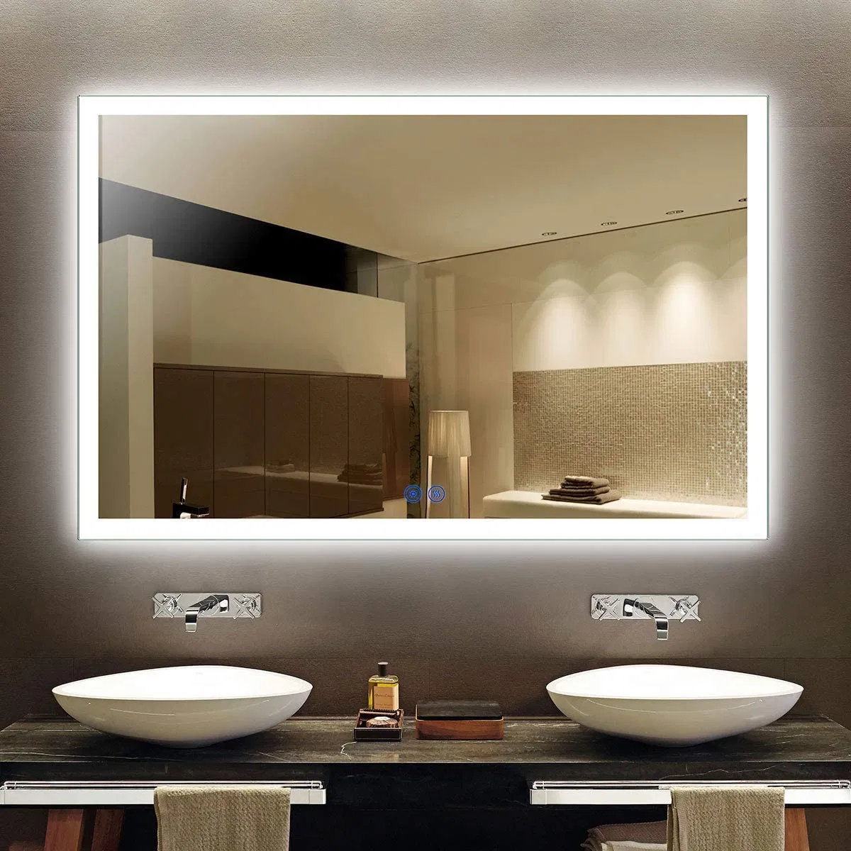 Bathroom Wall Mounted Anti Fog Touch Screen Smart LED Mirror