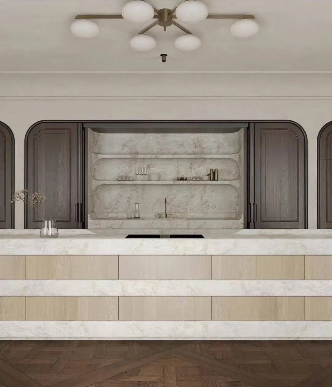 Luxury Semi- Precious Polished Taj Mahal Quartzite Kitchen Cabniets Countertops and Marble Slabs in 2cm & 3cm