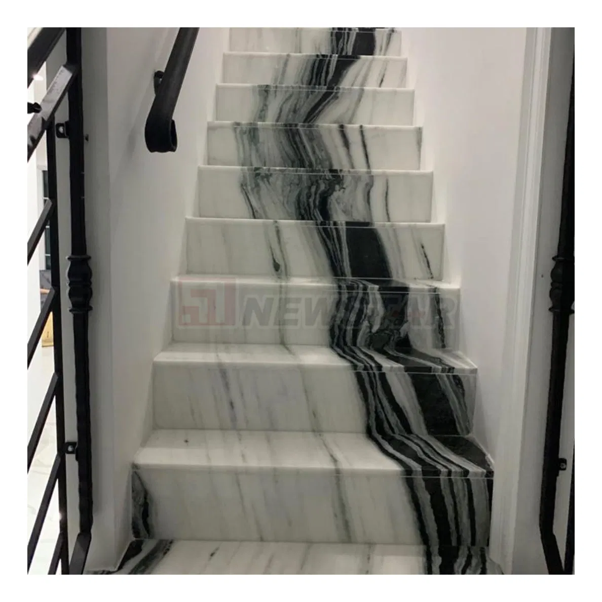 Newstar Natural Stone Panda White Marble Stairs China Black White Veins Marble Tile Stair Villa Staircase Steps