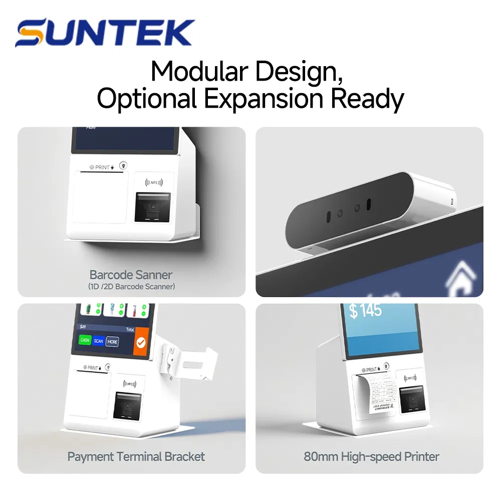 Payment Kiosks 15.6 Inch Touch Screen Suntek All-in-One Self Service Kiosk with Thermal Printer Qr Code Scanner POS Bracket