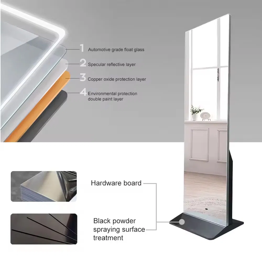 Interactive Smart Mirror Floor Standing Smart Mirror Fitting Mirror LCD Display for Fitness Gym