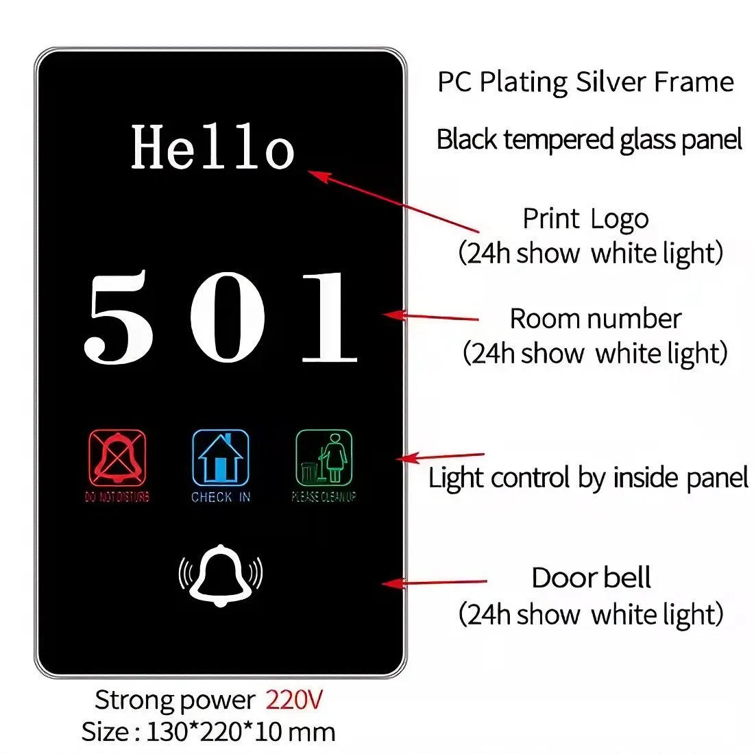 2025 New Dsymbol Smart Hotel Customized Logo Language LED Room Number Door Signs with Dnd Switch Hotel Doorplate