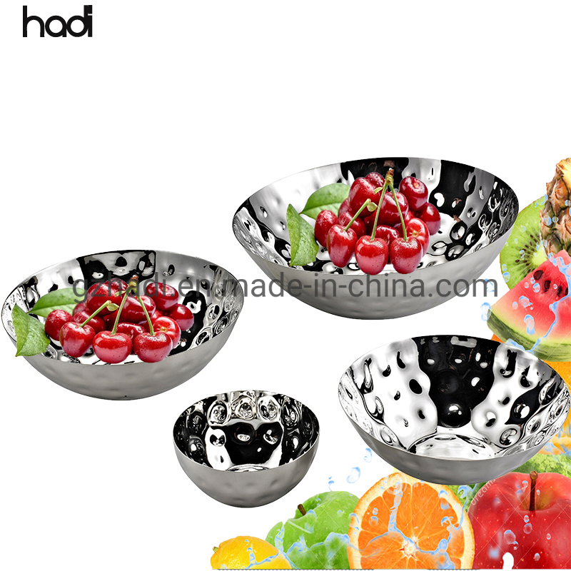 Guangzhou Wholesale Supplier Buffet Decoration Bowl Hammered Round Salad Bowl Set German Silver Fruit Bowl Stainless for Sale