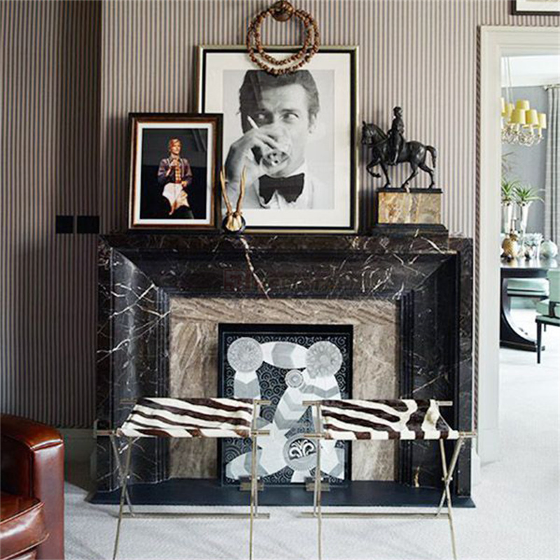 Newstar Home Decorative Natural Stone Mantel Marble Surround Carving Fireplace Indoor Decoration Natural Calacatta Black Marble Fireplace