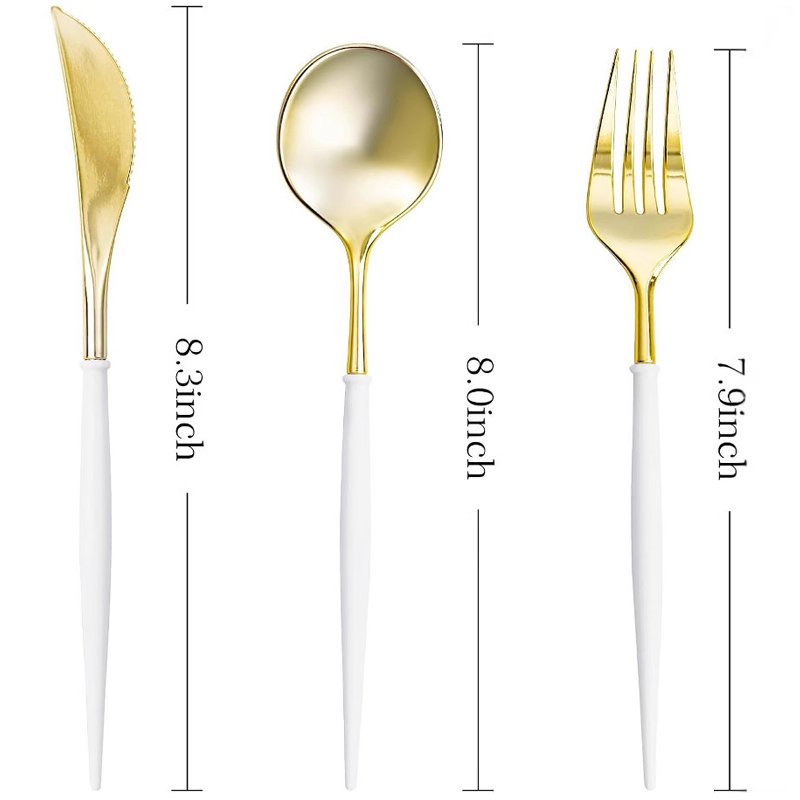 Wholesale Electroplated Plastic Disposable Knife, Fork and Spoon Cutlery Set Tableware