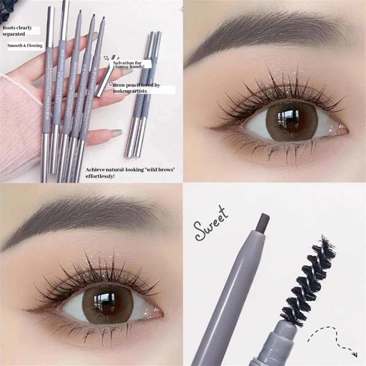 Two Sided Spiral Slim Eyebrow Pencil with Fine Tip and Angled Spoolie Brush for Precise Styling