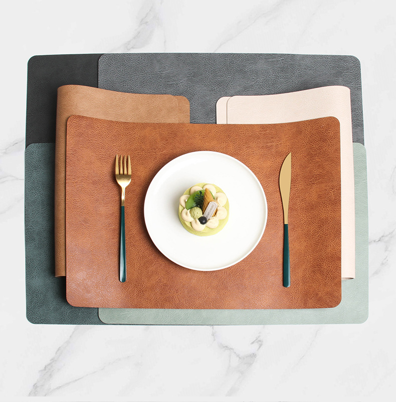 Rectangular Non-Slip Grain Heat-Insulating Mat Oil-Resistant Leather Table Mat for Bowl Placement