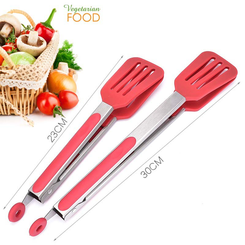Cooking BBQ Tools Non-Stick Stainless Steel Locking Food Serving Bread Salad Steak Tong Clip Silicone Food Tong