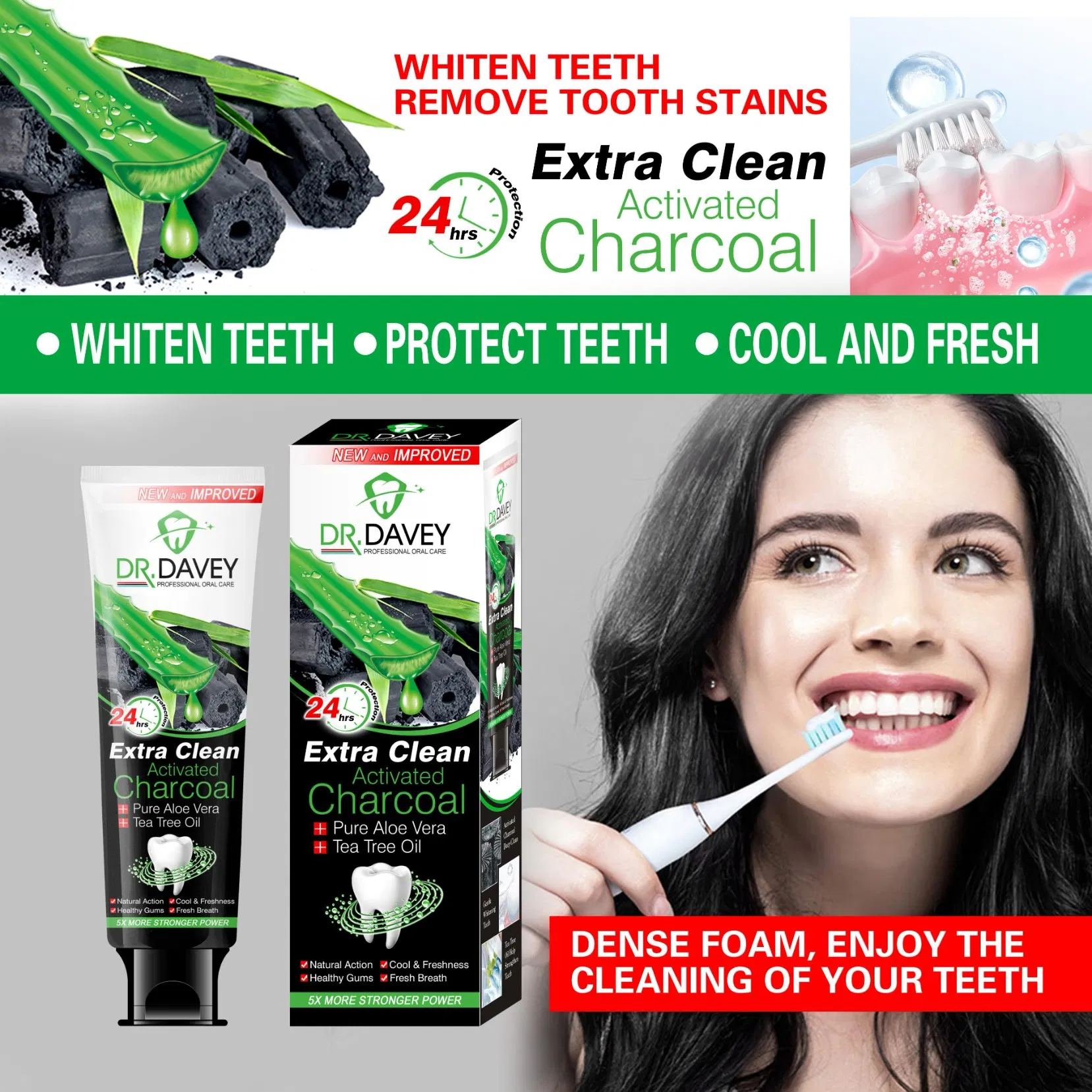 Dr. Davey Extra Clean Healthy Gums, Fresh Breath Activated Charcoal Whitening Toothpaste OEM