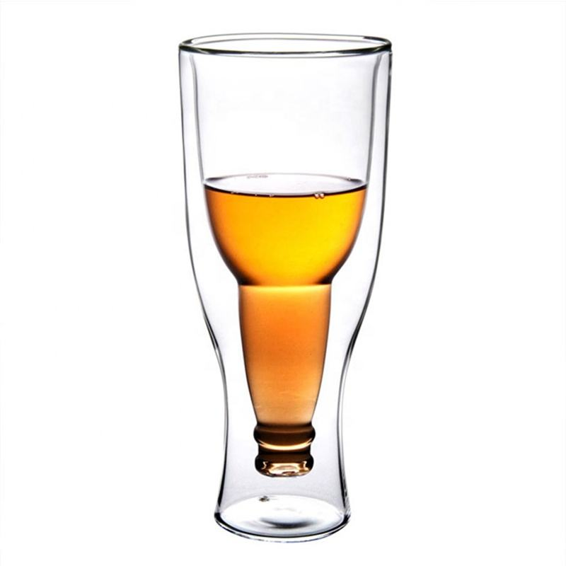 Beer Bottle-Shaped Glass Cup Double Wall Beer Cup for Parties/Bars