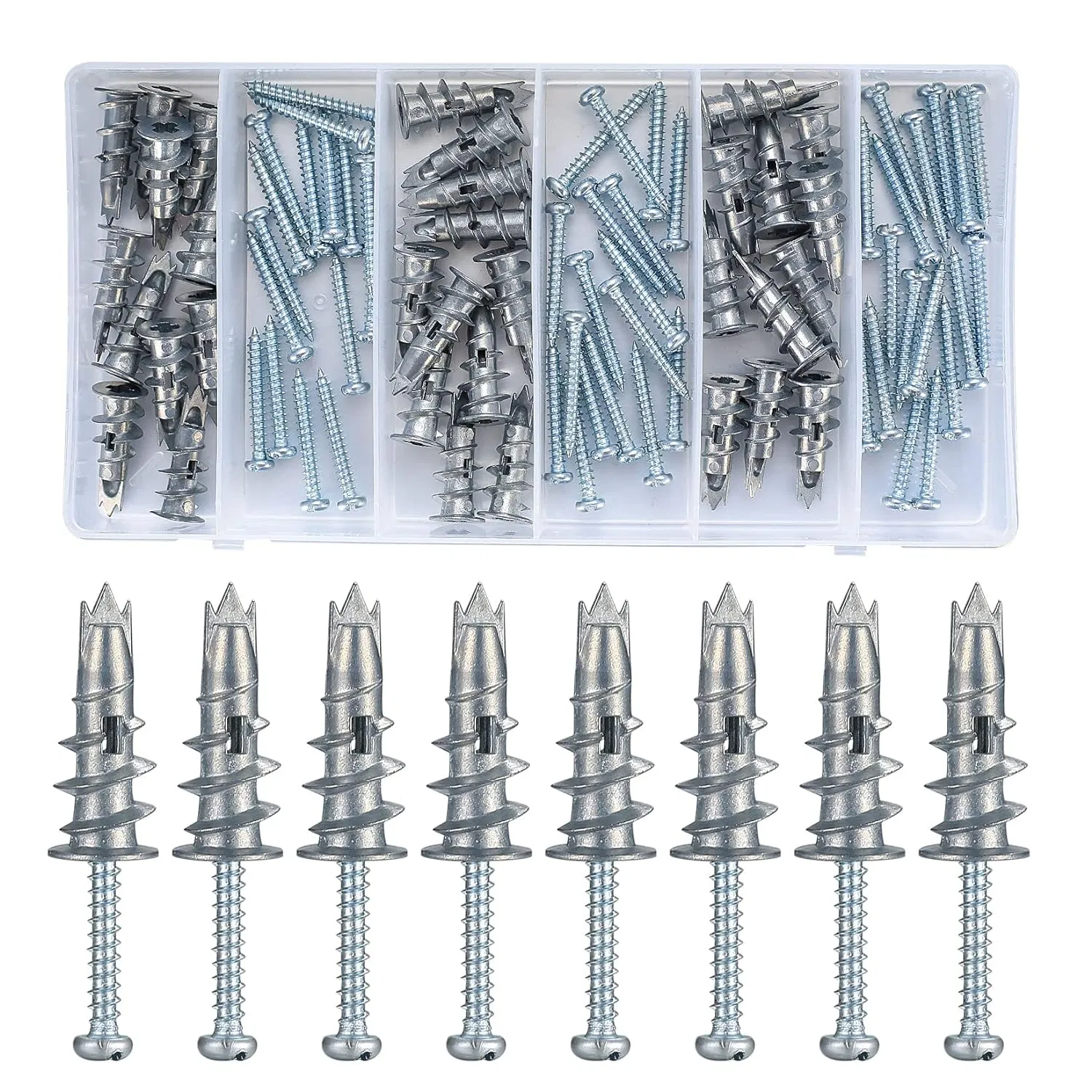 Zinc Heavy Duty Metal Wall Anchors and Stainless Steel Screws Kit, Hollow Door Wall Screws