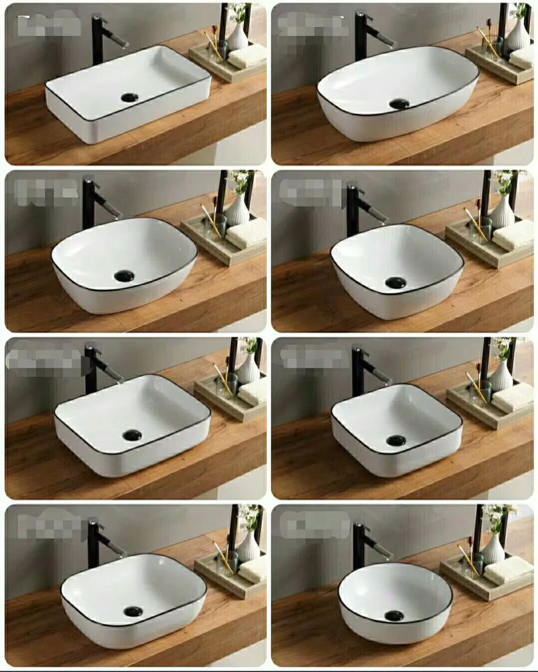 7129 Oval Shape White with Black Line Decal Counter Wash Basin