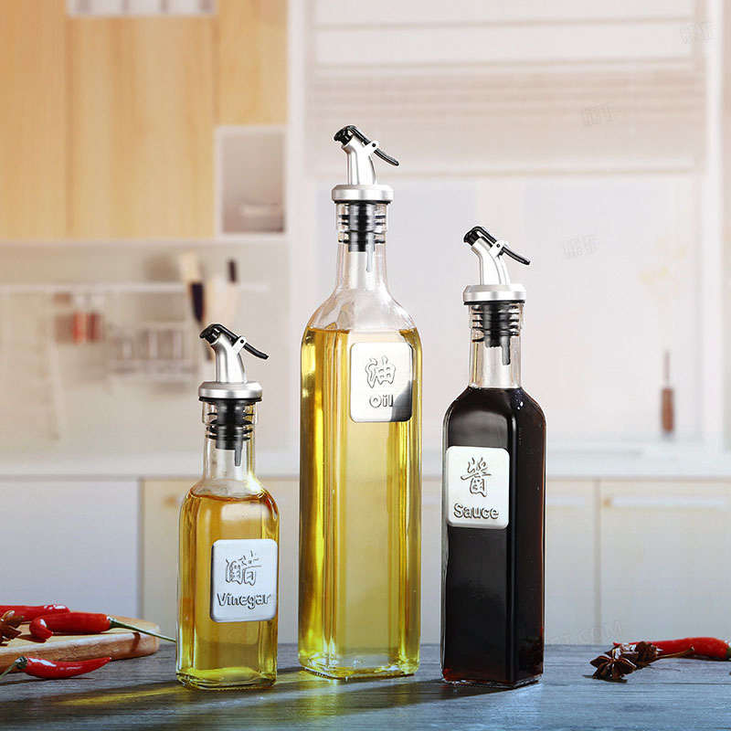 Wholesale Kitchen Cooking Olive Oil Dispenser Pour Fish Sauce Soy Vinegar Cruet Dressing Square Glass Bottles