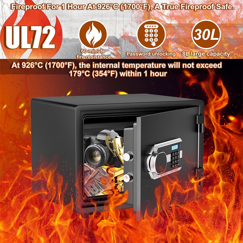 High-End UL72 1-Hour Fire Resistance Password Combination Lock Safe Box 30L Fireproof Drop Safe for Homes Businesses Offices