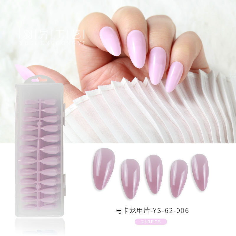 Artificial Nail Coffin Almond Macaron Solid Color Press on Nails Tips
