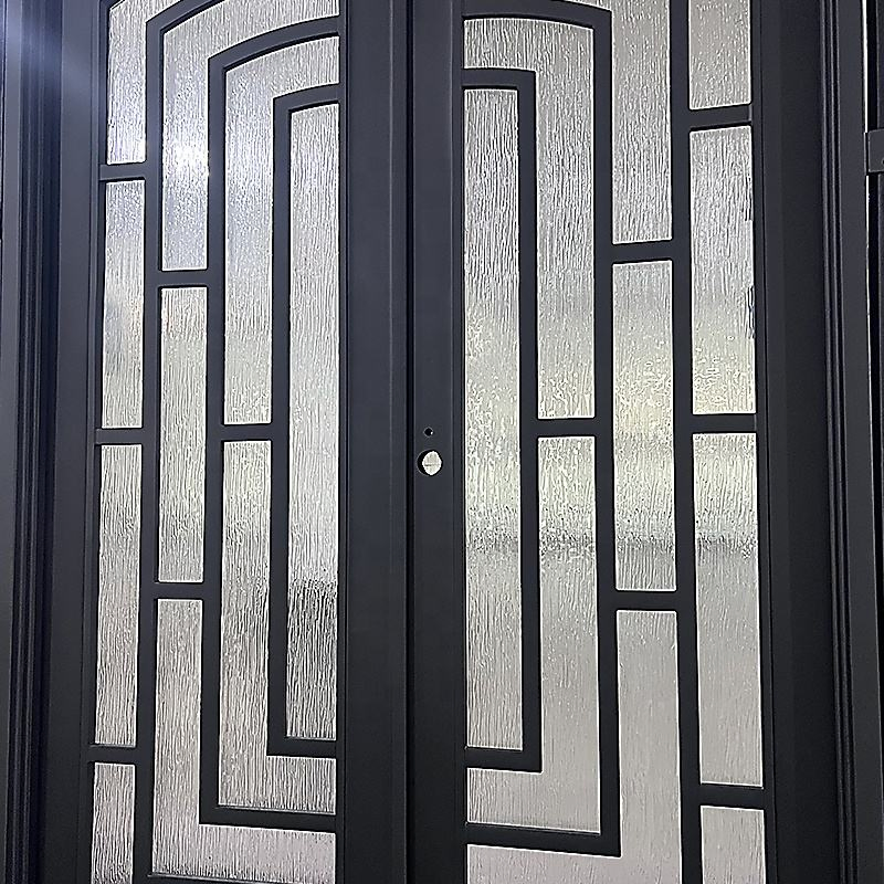 New Front Design Exterior Wrought Iron Entrance Double Steel Security Metal Doors