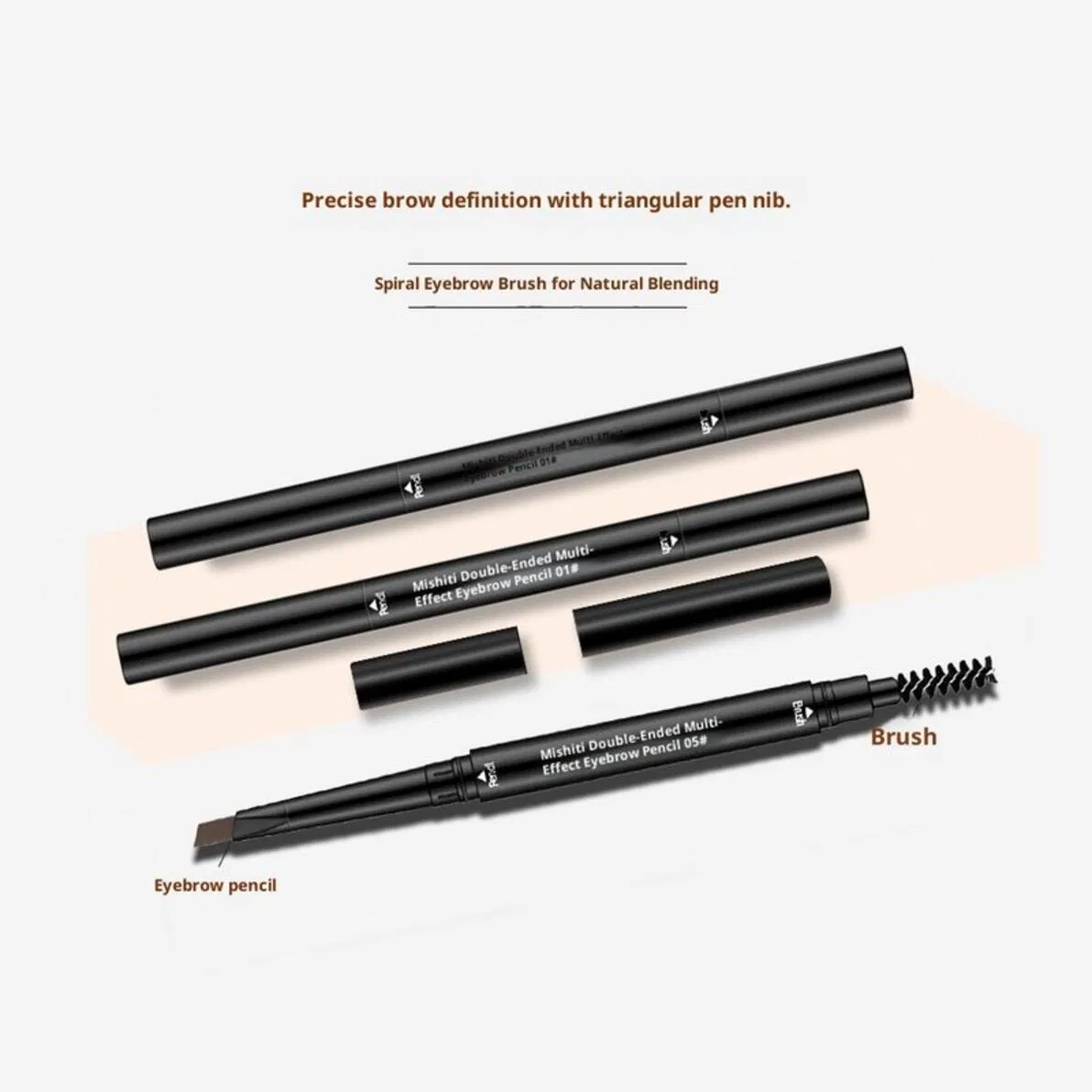 Two Ended Triangle Shape Brow Pencil with Precision Point and Angled Brush