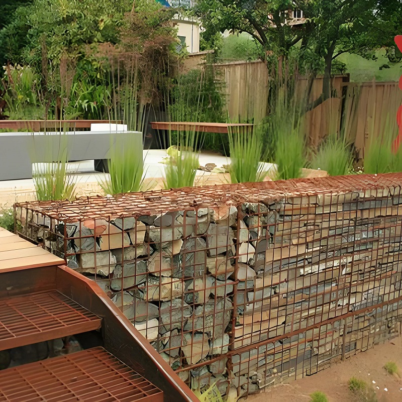 Outdoor Hexagonal Hole Shape Gabion Stone Basket Wall with Cover Garden Spirals Wire Mesh Box Welded Gabion Rock Wall Cage