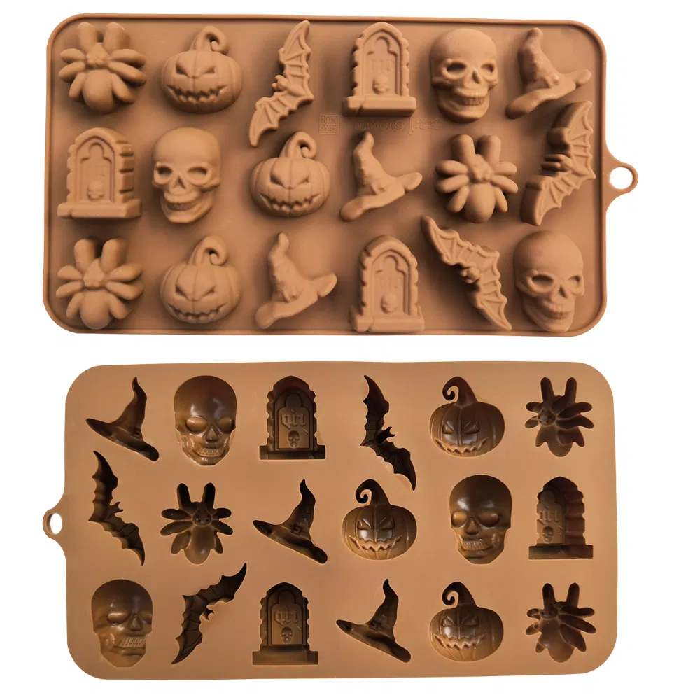Halloween Spider Pumpkin Bat Gravestone Skull Witch Hat Cupcake Cake Popsicle Cookie Topper Bakery Mould Silicone Chocolate Mold