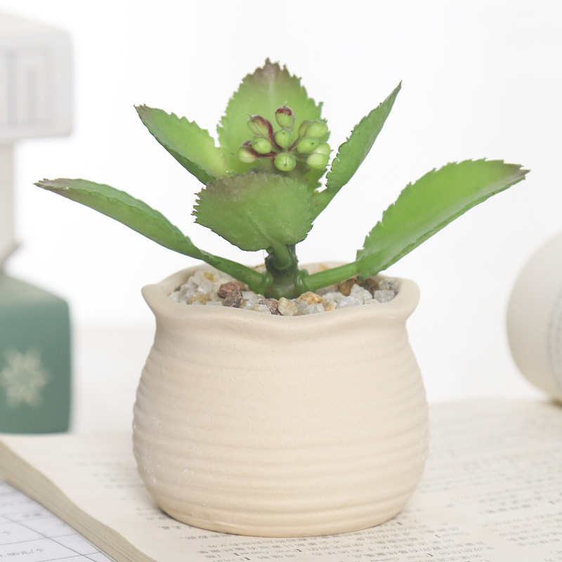 Горшок керамический с искусственным растением настольный