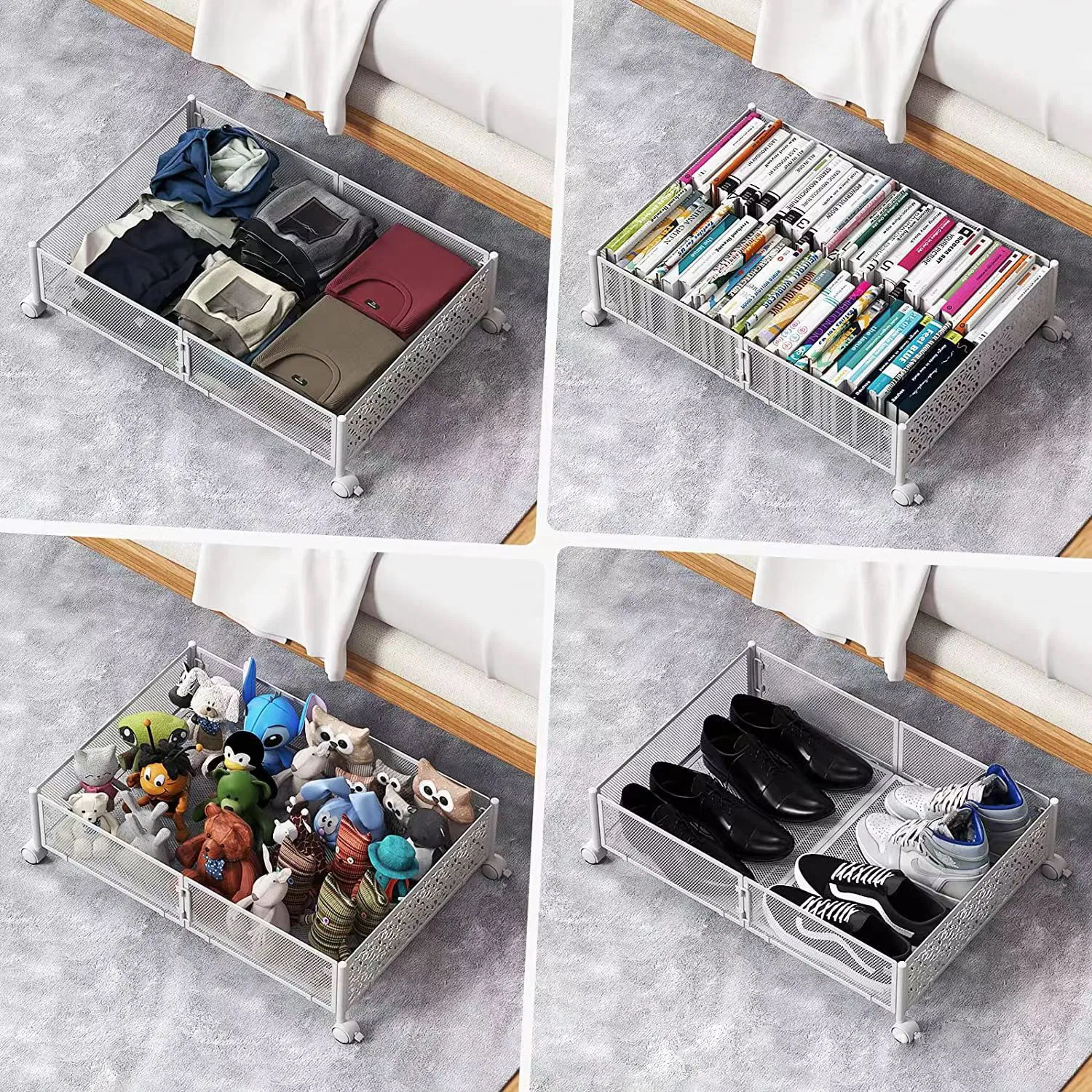 PRO Portable Bed Base Organizer Crafted Under-Bed Rack Versatile Garment Storage Cart for Bedroom
