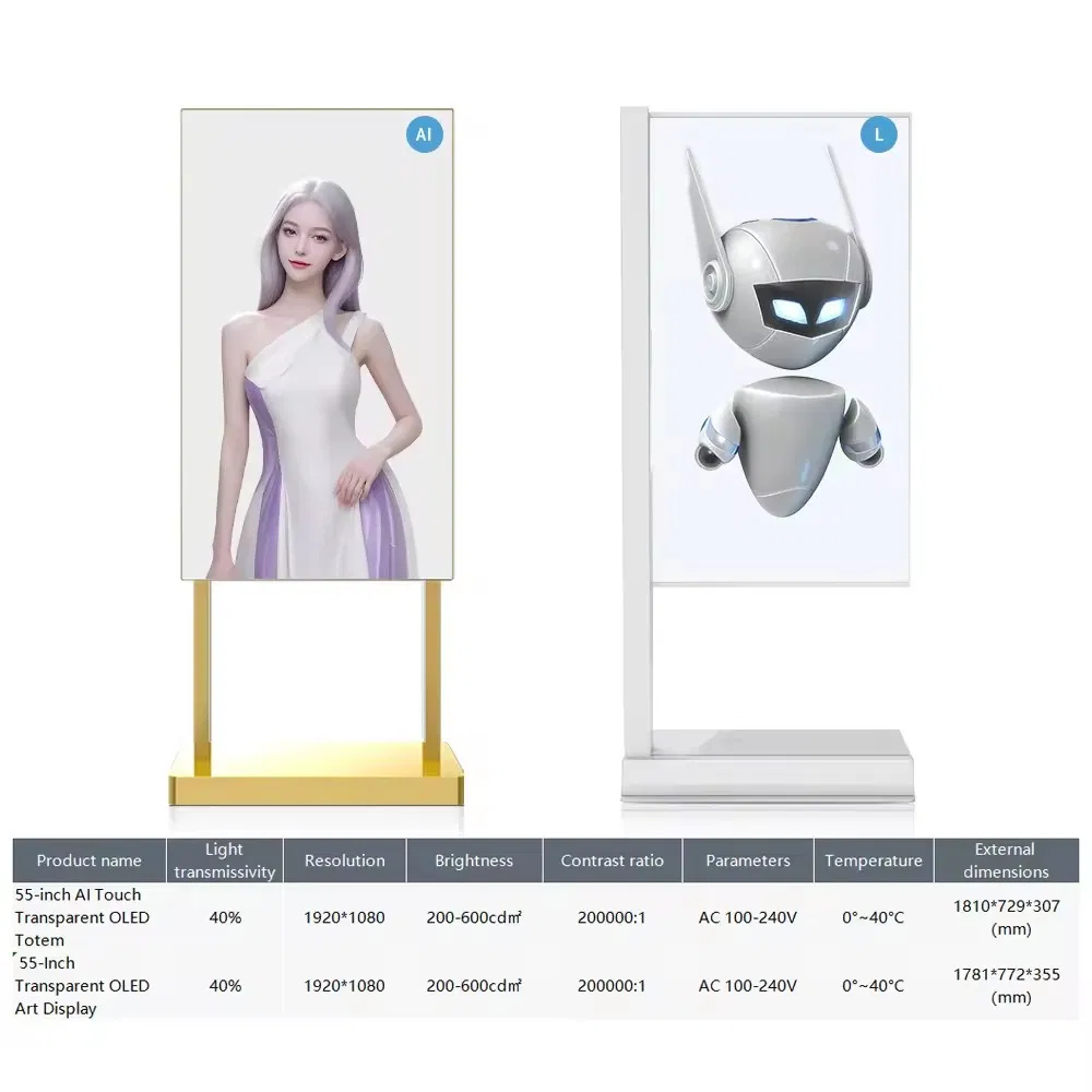 Transparent OLED Display HD Touch Screen Ai Digital Human Introduction Advertising Machine Digital Signage Mall Exhibition Hall