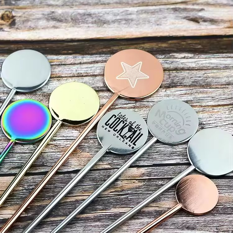 fashion Colorful Metal Silver Gold Copper Rose Gold Stainless Steel Long Handle Mixing Cocktail Stirrer for Restaurant Bar Party