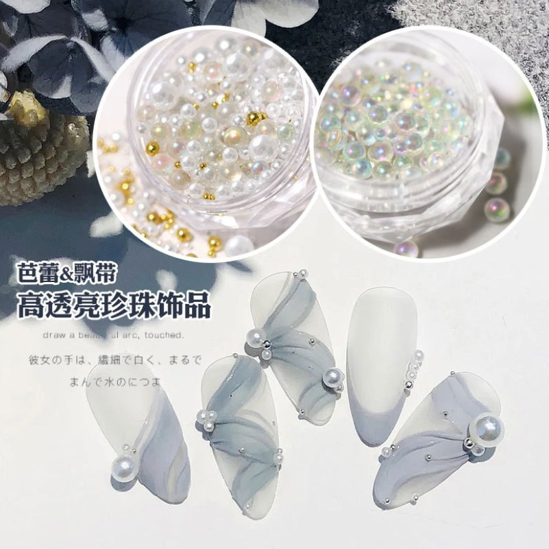 Pearls and Rhinestones Flat Back White and Beige Half Pearls for Nail Charms Nail Art Decoration