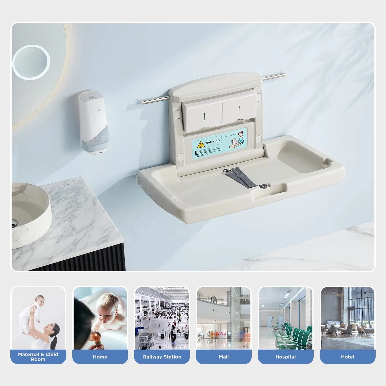 Commercial Horizontal Baby Diaper Changing Station Folding Baby Changing Table