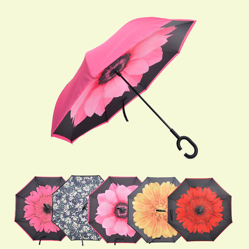 Custom Logo Print Down Paraguas Reversible Double Layer Inverted Reverse Umbrella