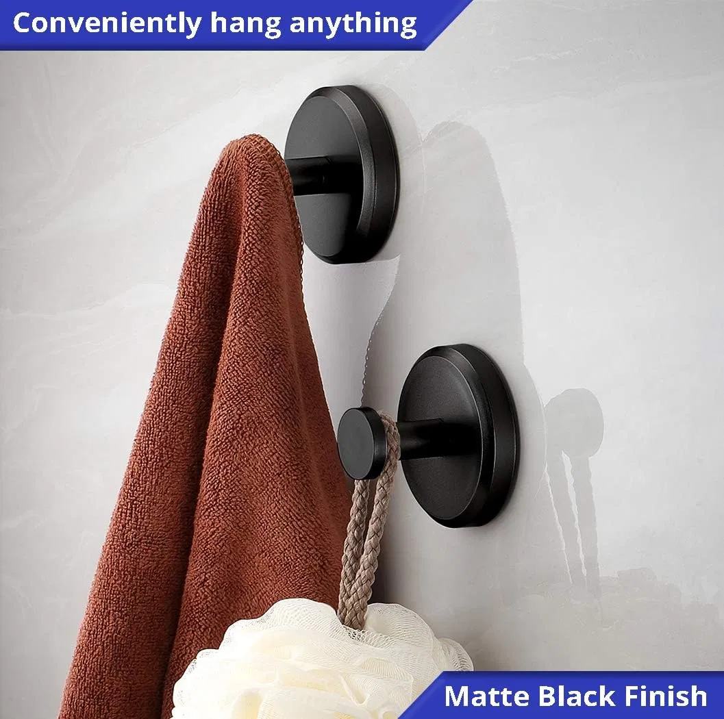 304SUS Matte Black Bath Robe Hook Holder Bathroom Shower Suction Cup Hooks