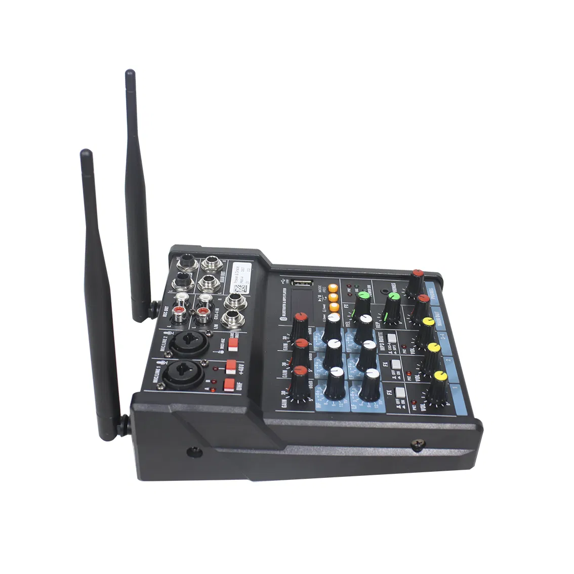 Professional 4 CH Digital Powered Mixer Console 2*60W at 4 Ohm with 1 Aux Input/Output, DSP Effects, USB, 2 UHF Wireless Microphone