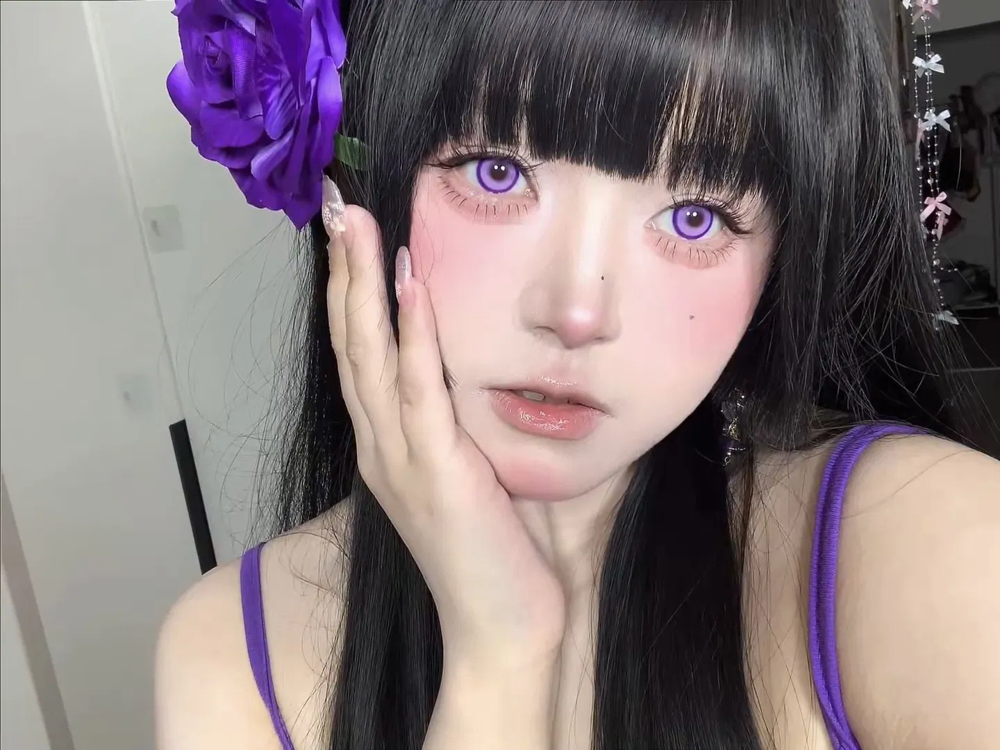 Subtle Shimmer Purple Contact Lenses with Star-Dust Effect