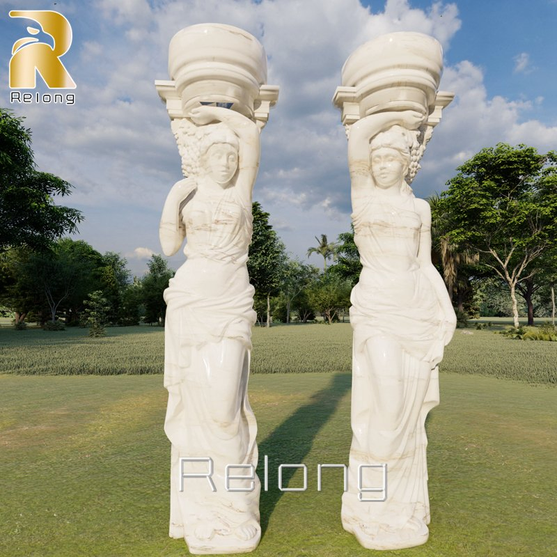 Greek Marble Caryatids Hand Carved Marble Statue Columns for Villa