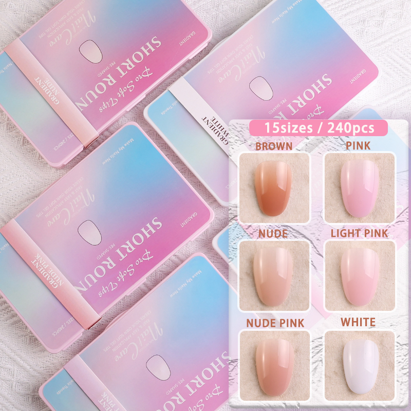 Nail Supplier Tips Acrylic Short Round Gradient Nude Press on Nails for Nail Art