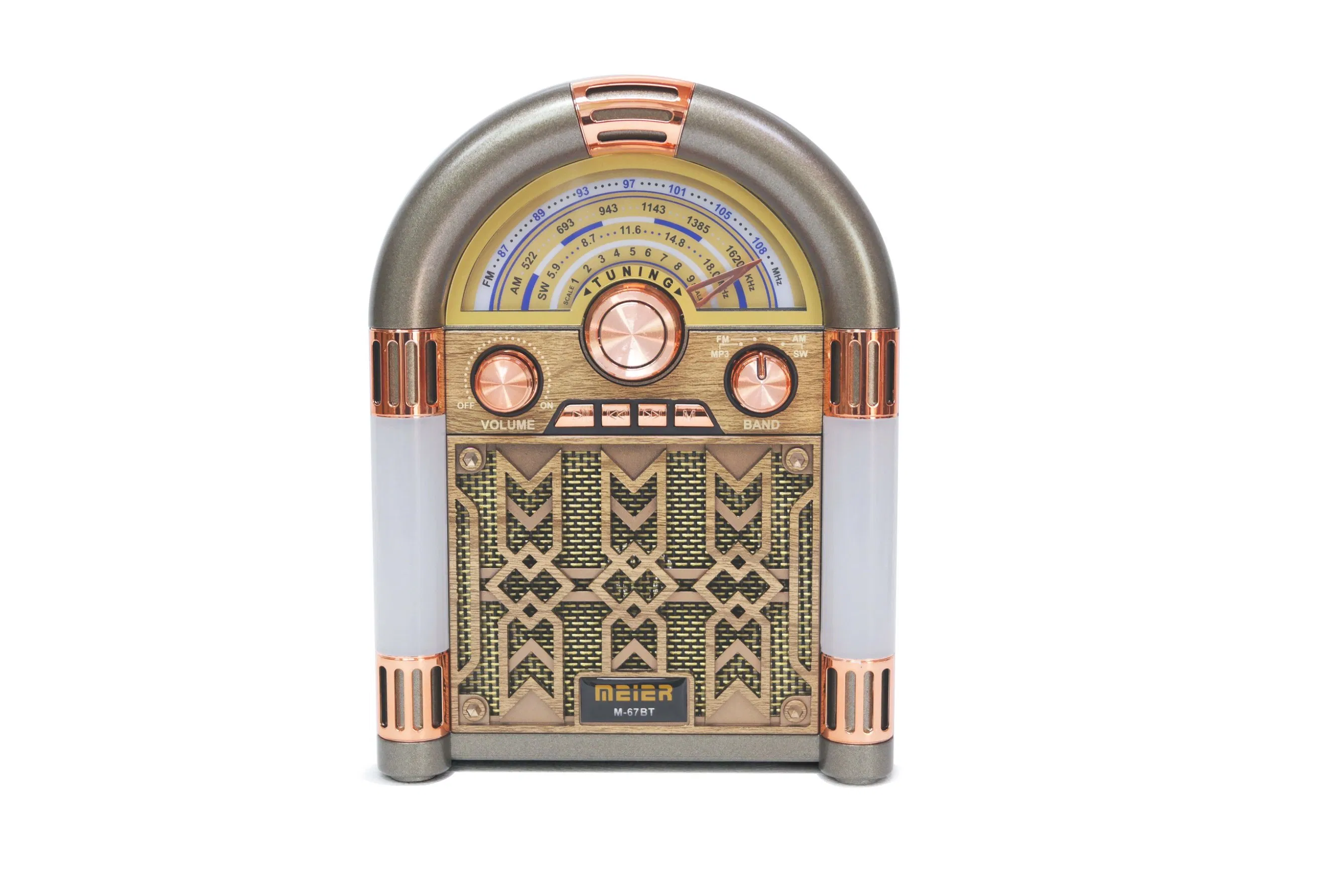 Old Radioportable 3-Band Am FM Sw Radio, TF Card and MP3 Player, Rechargeable Speaker, Bluetooth Retro Design The Stage Lights Meier Meier M-67bt