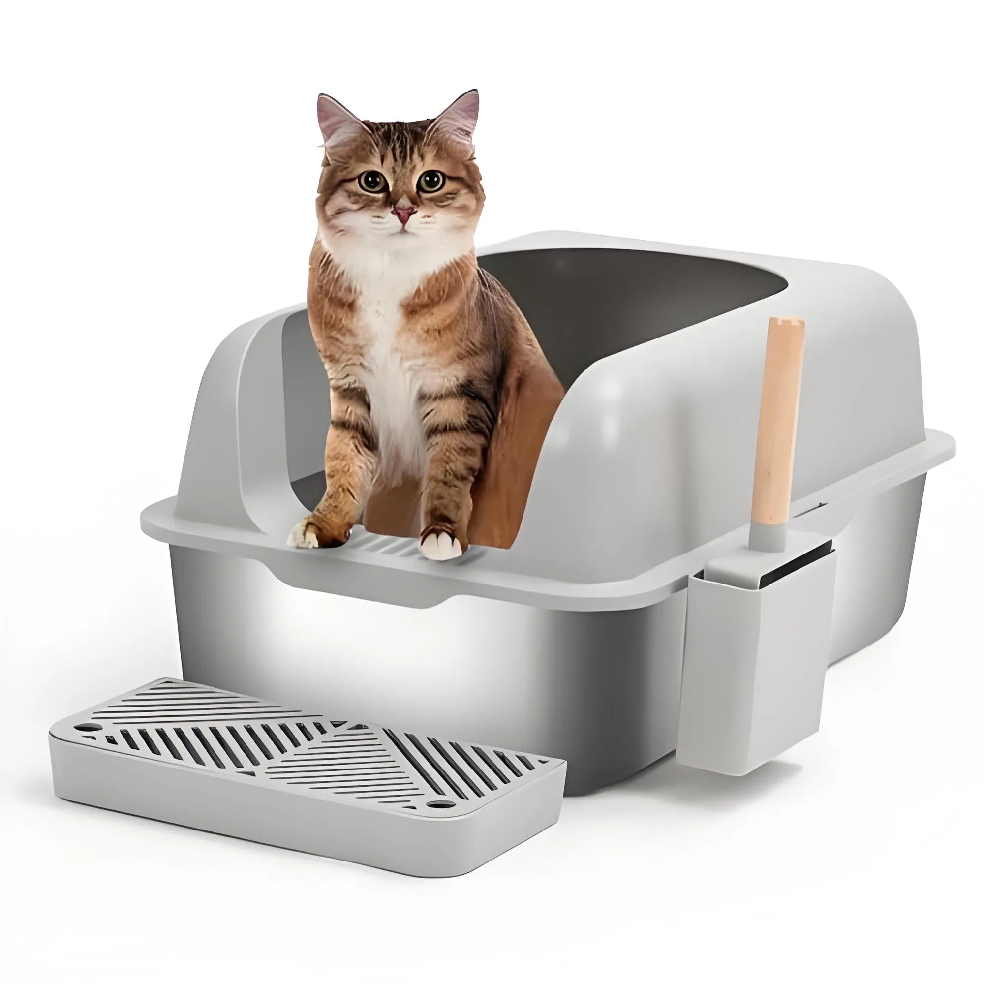 Anti-Corrosive Family-Friendly Cat Litter Box in Stainless Steel