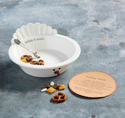 Stylish Turkey Chow Bowl Set with Silver Spoon Design