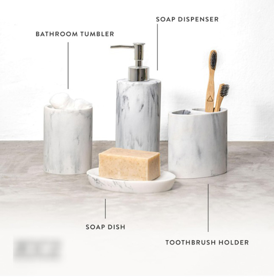 4PCS Resin Bathroom Accessory Set with Soap Dispenser Toothbrush Holder