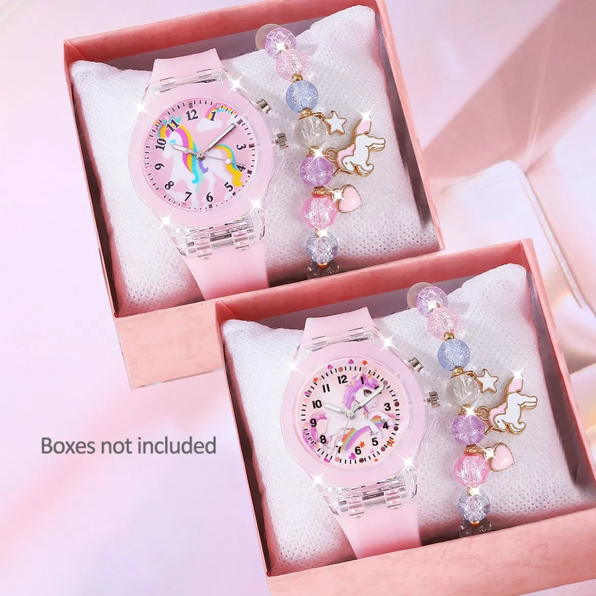 Girls Unicorn Watch Light Set Gift Cartoon Cute Pink Bracelet