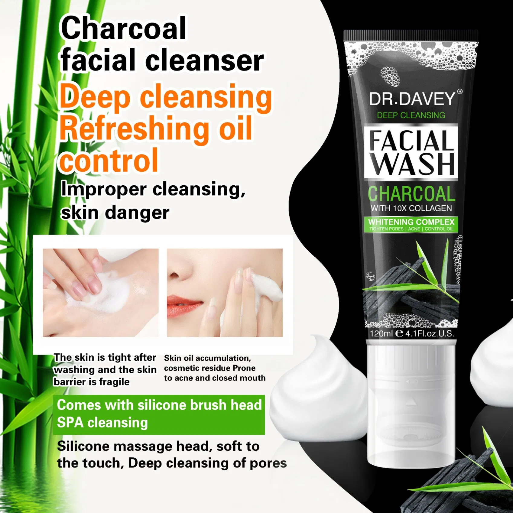 Dr. Davey Charcoal Facial Wash Moisturizing Deep Cleansing Control Oil 120ml