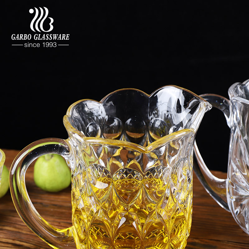 Factory Direct Embossed Clear Water Cup Glass Jug Set 7PCS Drinking Jug Set