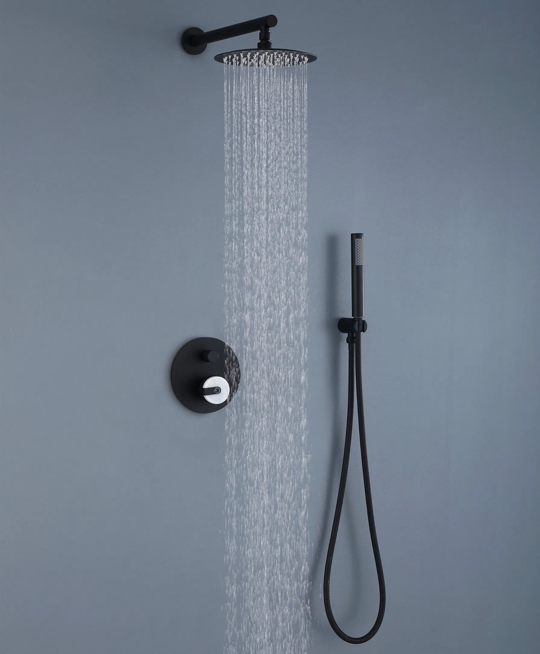 Brass Body Brass Shower Arm Brass Shower Head Matte Black Finish Thermostatic Faucet Mixer Set