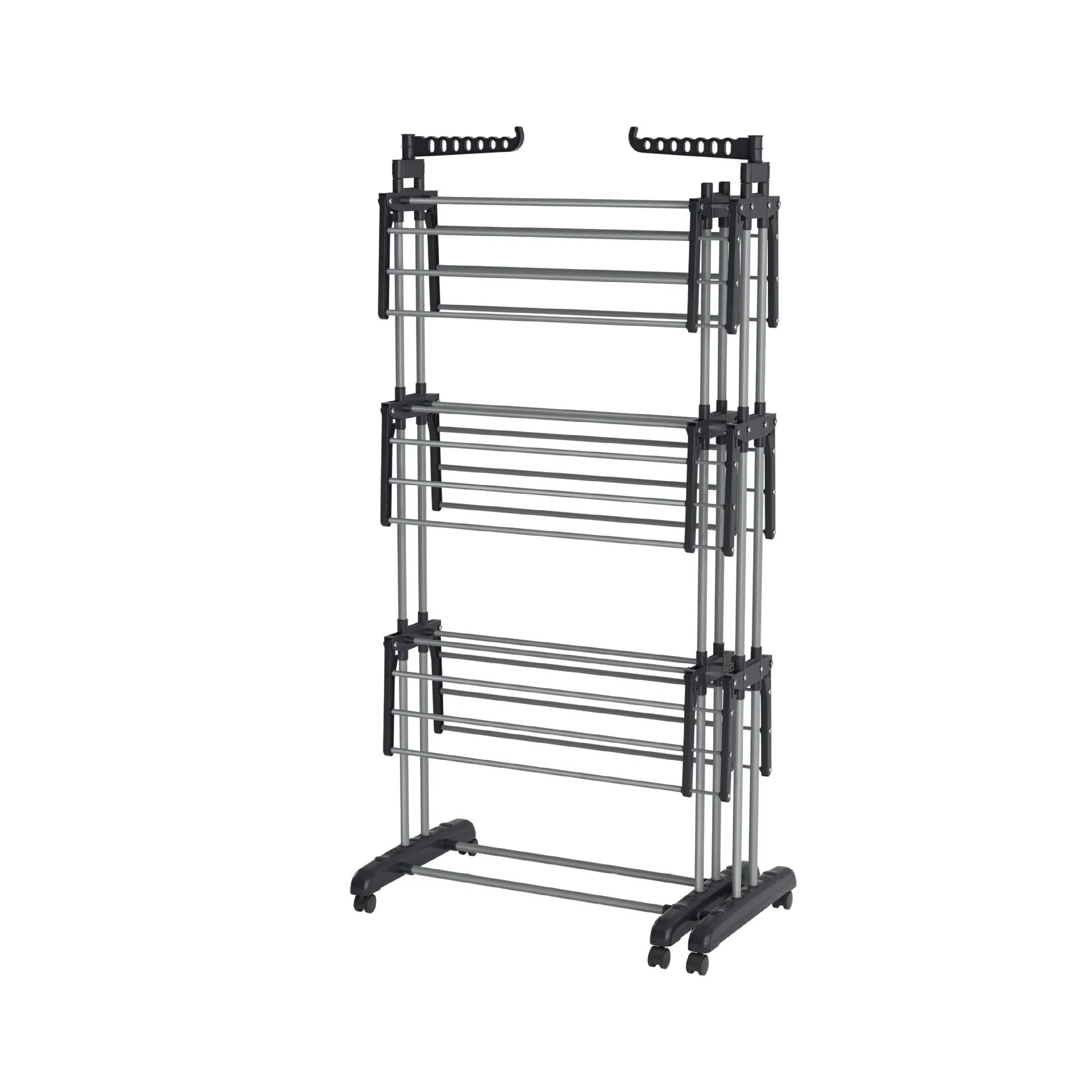3 Tier Expandable Double Row Clothes Drying Rack Foldable Winged Laundry Rack Balcony Clothes Airer