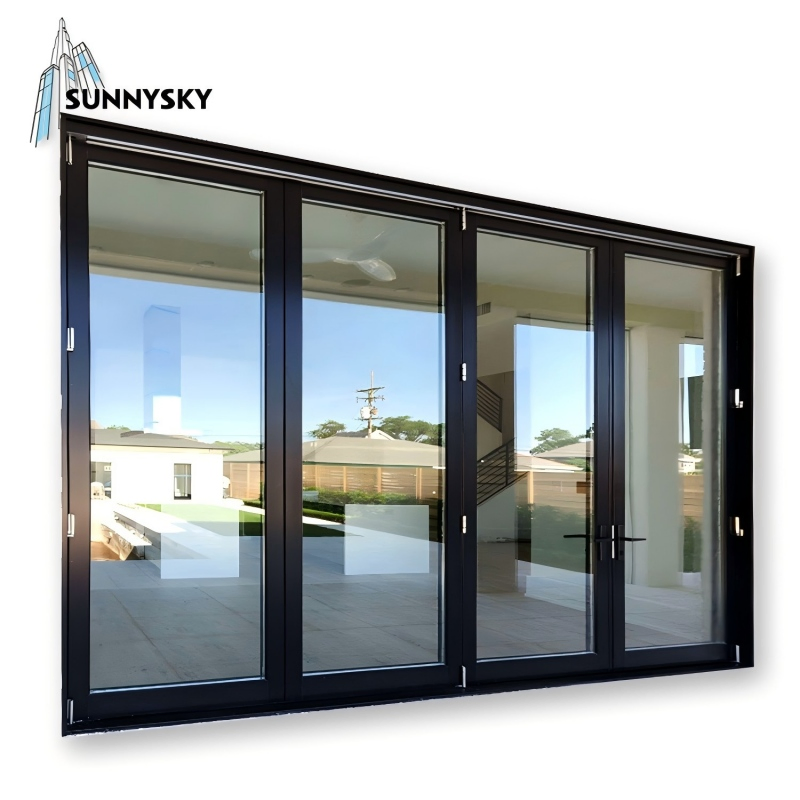 New Design America Stadard Medium Stile Aluminum Double Glass Black Rimmed Accordion Elevation Balcony Interior Folding Door Windows