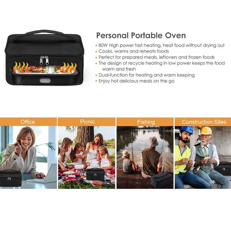 80W Electric Food Warmer Portable Mini Oven Heater for Drivers