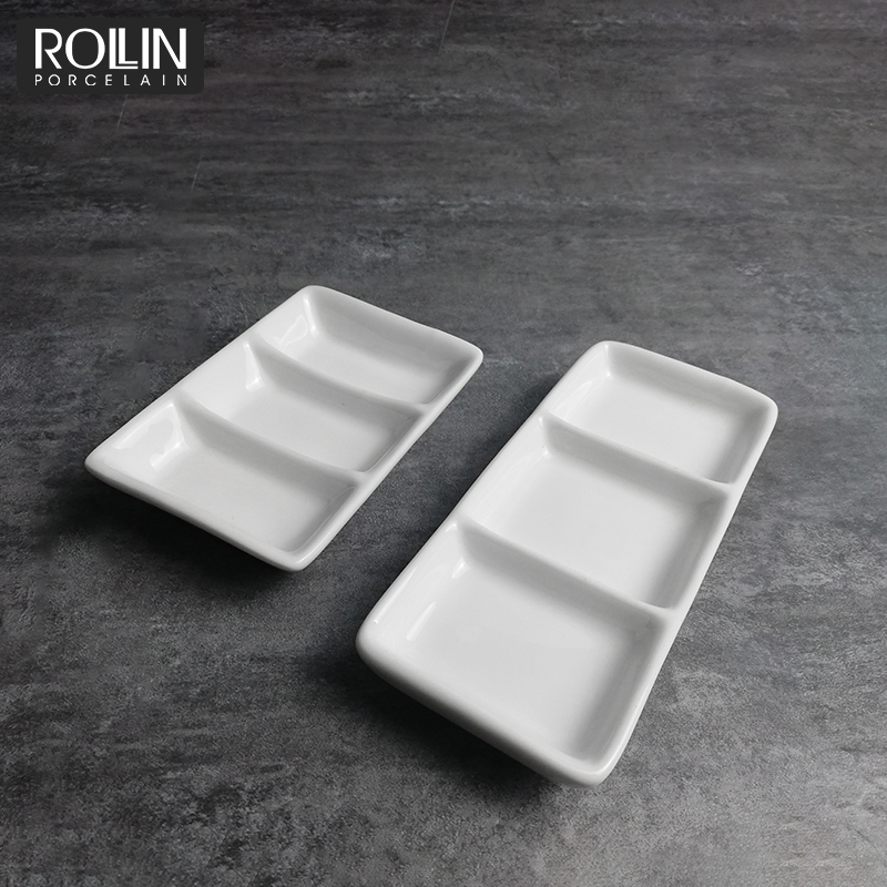3 in 1 Divided Dish Porcelain Mustard Dish Chaozhou Factory Supply