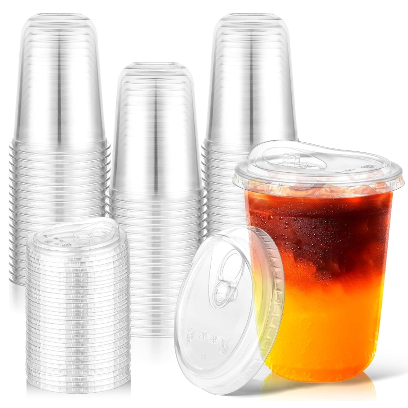 12 Oz Pet PLA Factory Custom Plastic Cups Crystal Clear Plastic Cups with Strawless SIP Lids