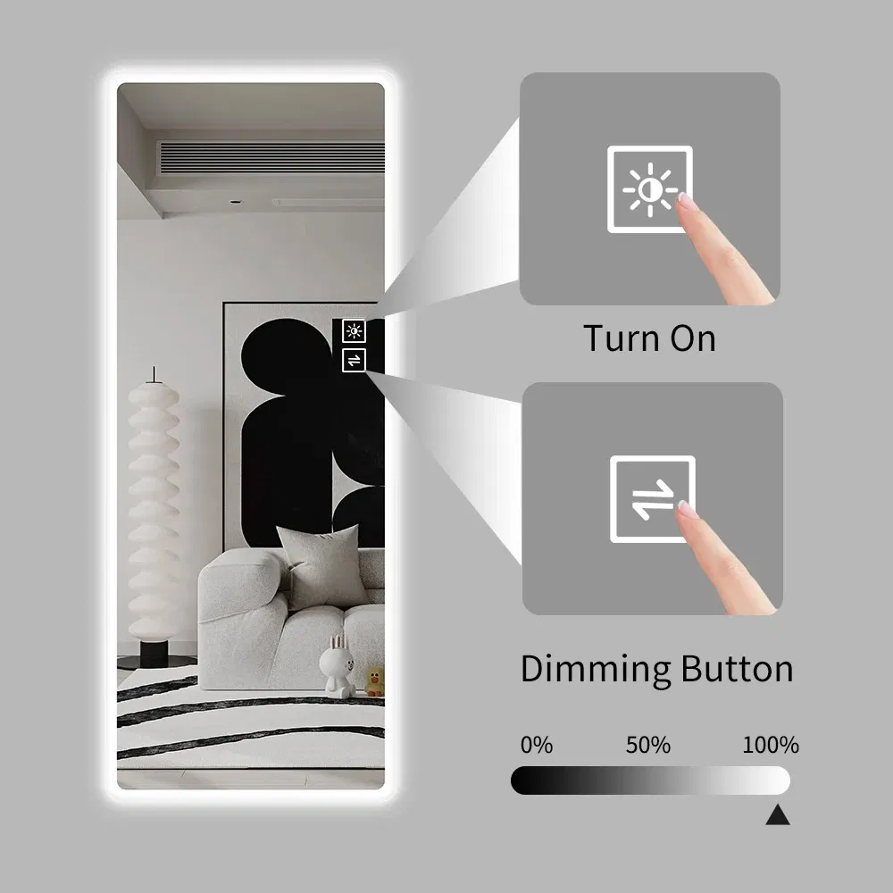 Full Length Mirror Lighted Vanity Body Mirror LED Mirror Wall-Mounted Mirror Big Size Rounded Corners, Bedroom, Living Room, Dress