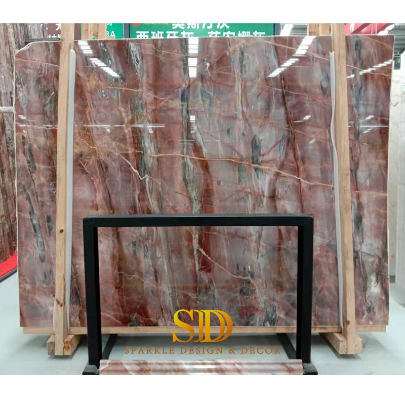 Beautiful Red Marble Slab with Strong Veins for Sale